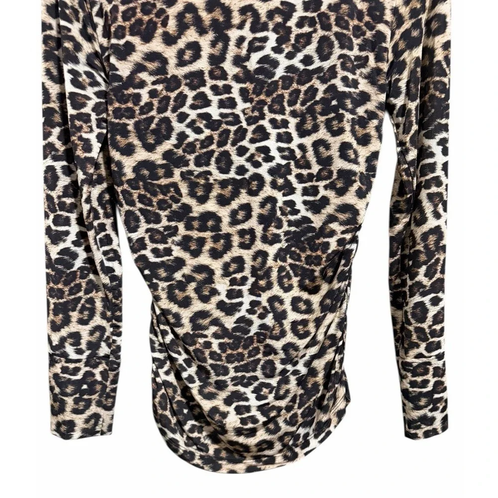 Farm Rio Mock Neck Long Sleeve Stretch Jersey Leopard Blouse Women's Size Medium